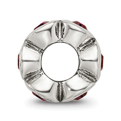 Sterling Silver 925 Antiqued Bead with July Red Crystal Birthstone