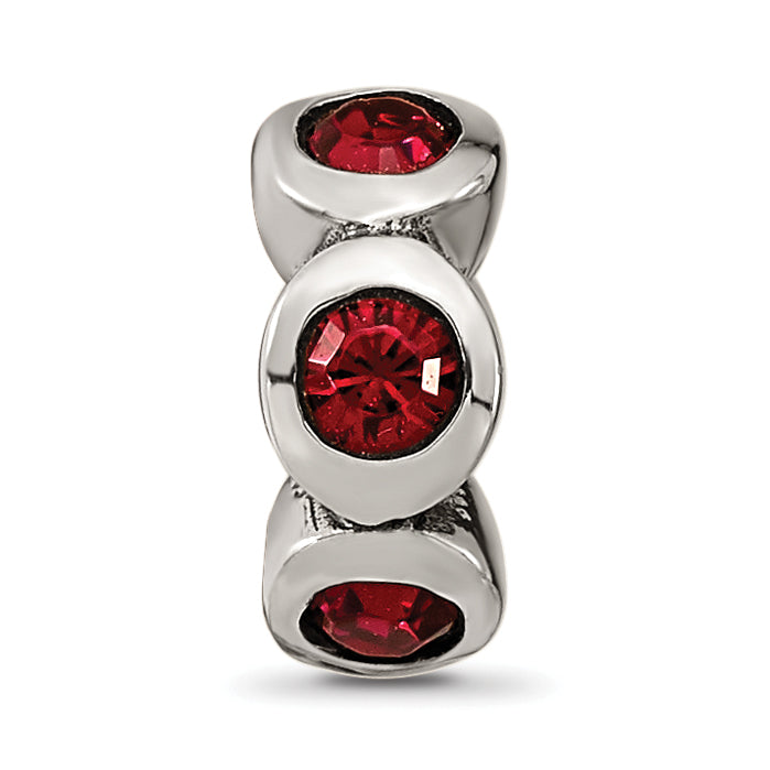 Sterling Silver 925 Antiqued Bead with July Red Crystal Birthstone