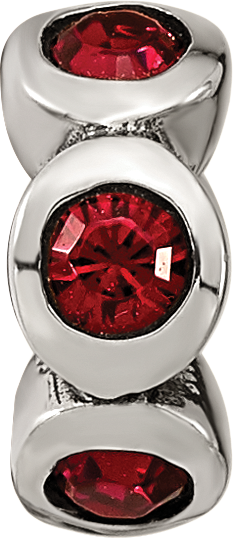 Sterling Silver 925 Antiqued Bead with July Red Crystal Birthstone