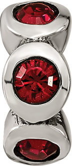 Sterling Silver 925 Antiqued Bead with July Red Crystal Birthstone