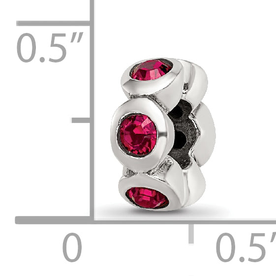 Sterling Silver 925 Antiqued Bead with July Red Crystal Birthstone