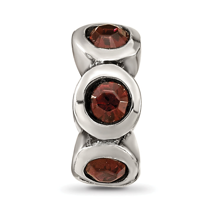 Sterling Silver 925 Bead with Antique Finish and Red June Birthstone Crystals
