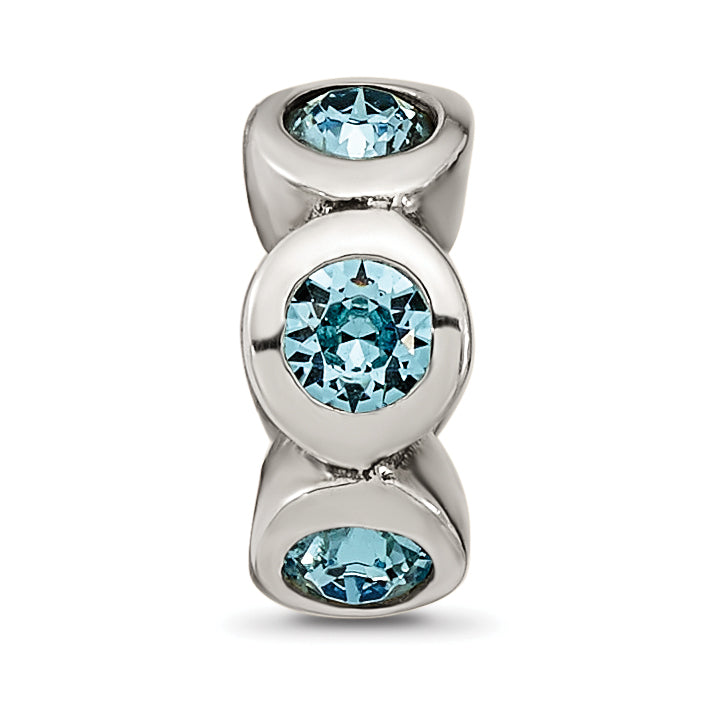Sterling Silver March Birthstone Bead with Blue Preciosa Crystals, Antiqued Finish