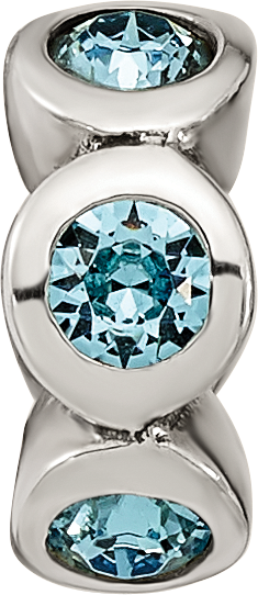 Sterling Silver March Birthstone Bead with Blue Preciosa Crystals, Antiqued Finish