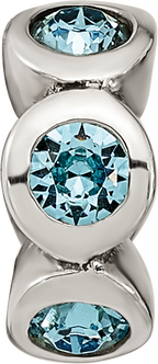 Sterling Silver March Birthstone Bead with Blue Preciosa Crystals, Antiqued Finish