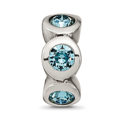 Sterling Silver March Birthstone Bead with Blue Preciosa Crystals, Antiqued Finish