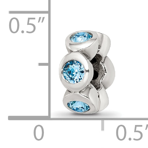 Sterling Silver March Birthstone Bead with Blue Preciosa Crystals, Antiqued Finish