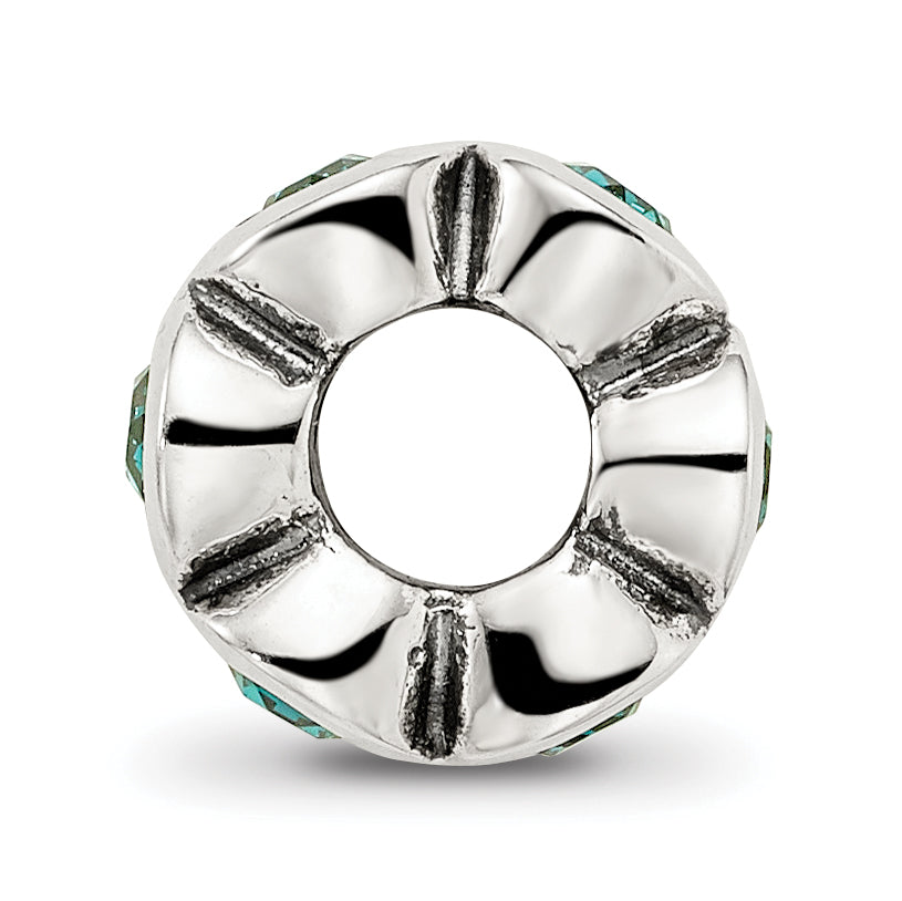Sterling Silver May Birthstone Bead with Green Preciosa Crystals, Antiqued Finish