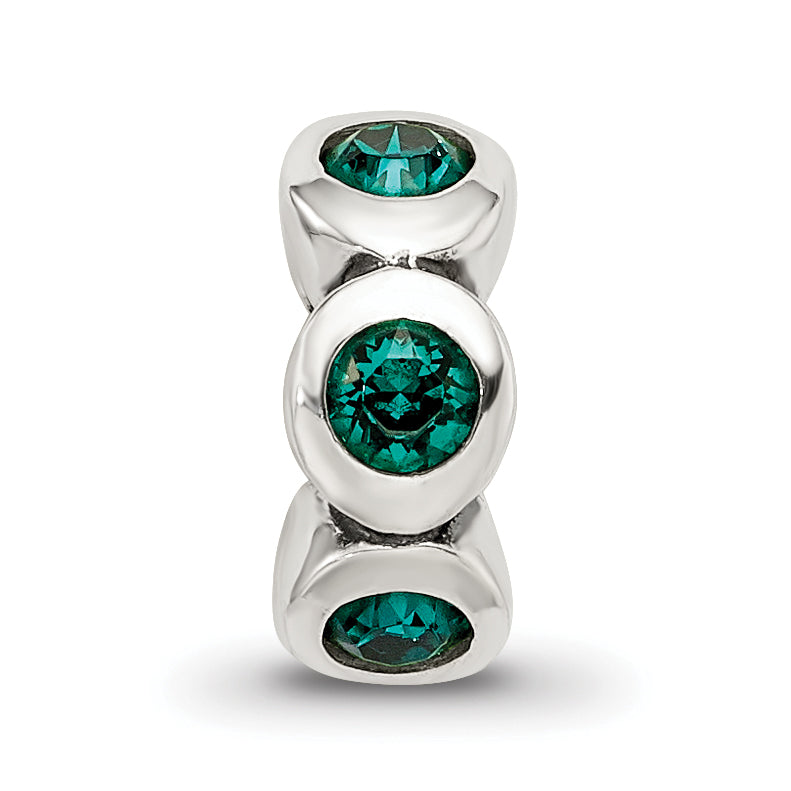 Sterling Silver May Birthstone Bead with Green Preciosa Crystals, Antiqued Finish
