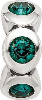 Sterling Silver May Birthstone Bead with Green Preciosa Crystals, Antiqued Finish