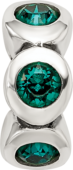 Sterling Silver May Birthstone Bead with Green Preciosa Crystals, Antiqued Finish