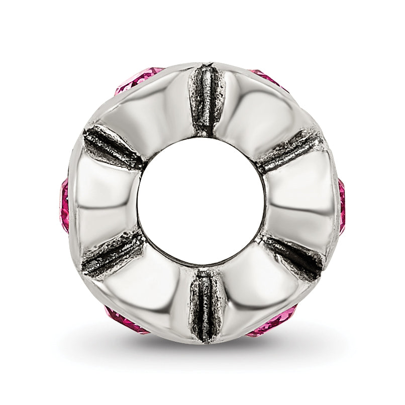 Sterling Silver October Birthstone Bead with Pink Crystals Antique Finish