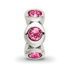 Sterling Silver October Birthstone Bead with Pink Crystals Antique Finish
