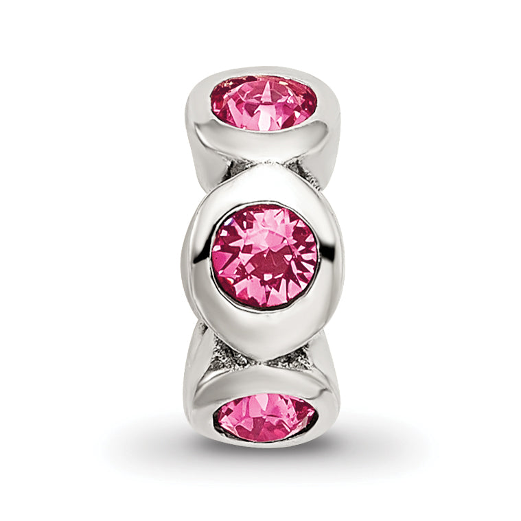 Sterling Silver October Birthstone Bead with Pink Crystals Antique Finish