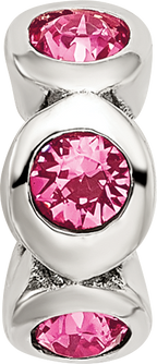 Sterling Silver October Birthstone Bead with Pink Crystals Antique Finish