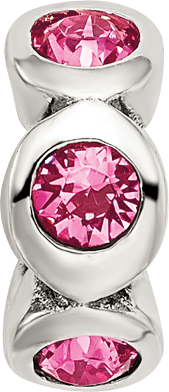 Sterling Silver October Birthstone Bead with Pink Crystals Antique Finish