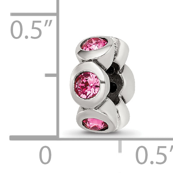 Sterling Silver October Birthstone Bead with Pink Crystals Antique Finish