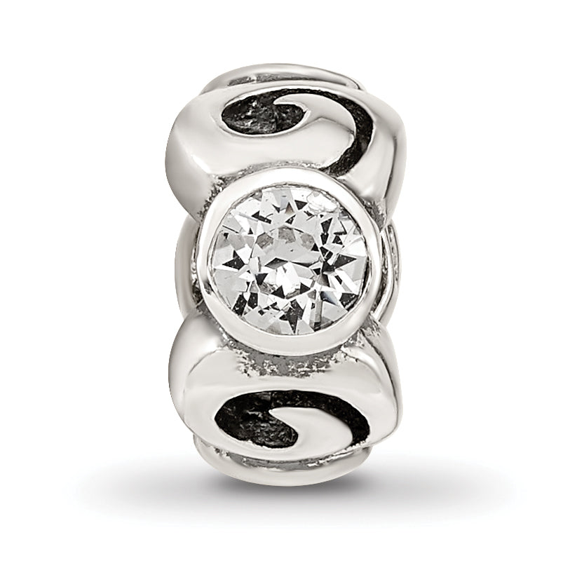 Sterling Silver 925 April Birthstone Bead with White Preciosa Crystal