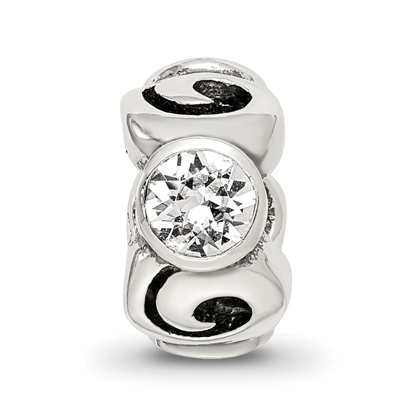 Sterling Silver 925 April Birthstone Bead with White Preciosa Crystal