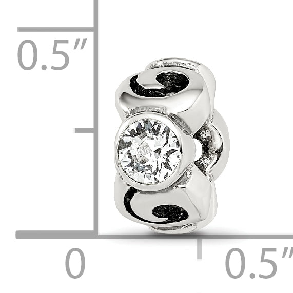 Sterling Silver 925 April Birthstone Bead with White Preciosa Crystal