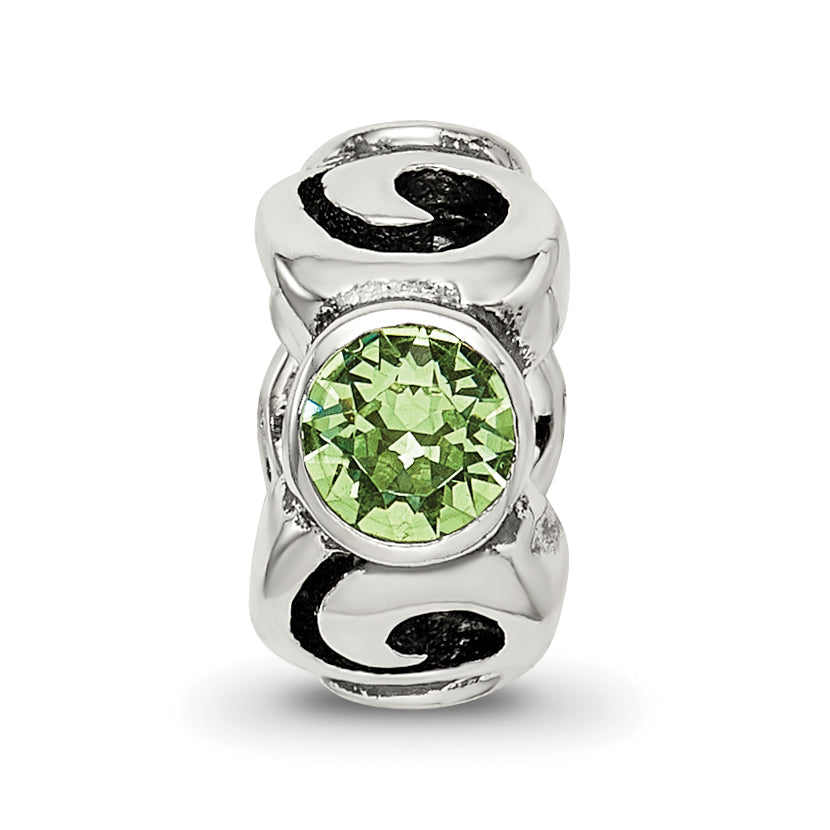 Sterling Silver 925 August Birthstone Bead with Green Crystal Antique Finish