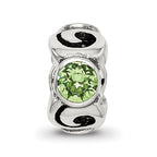 Sterling Silver 925 August Birthstone Bead with Green Crystal Antique Finish