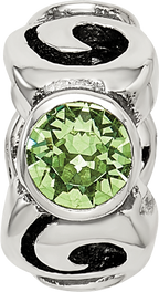 Sterling Silver 925 August Birthstone Bead with Green Crystal Antique Finish