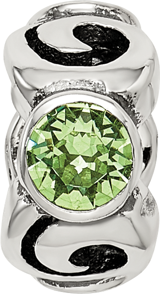 Sterling Silver 925 August Birthstone Bead with Green Crystal Antique Finish