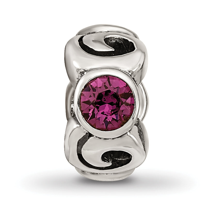 Sterling Silver 925 Birthstone Bead with Purple Preciosa Crystal Antique Finish