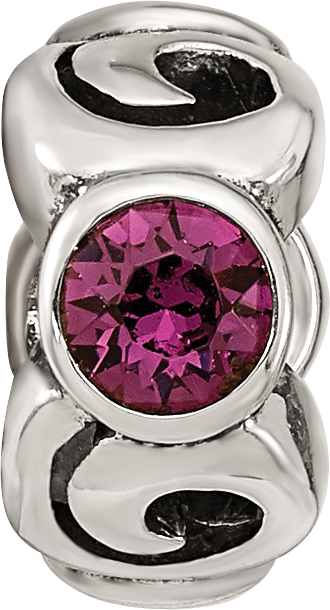 Sterling Silver 925 Birthstone Bead with Purple Preciosa Crystal Antique Finish
