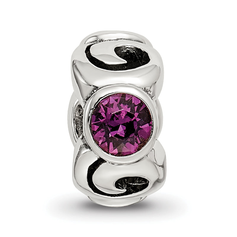 Sterling Silver 925 Birthstone Bead with Purple Preciosa Crystal Antique Finish