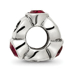 Sterling Silver January Birthstone Bead with Red Crystal, Antiqued Finish