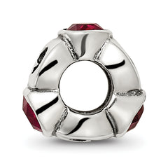 Sterling Silver January Birthstone Bead with Red Crystal, Antiqued Finish