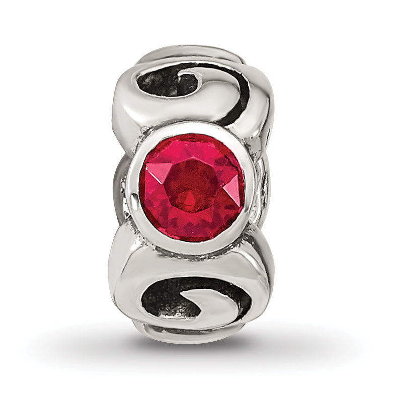 Sterling Silver January Birthstone Bead with Red Crystal, Antiqued Finish