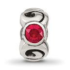 Sterling Silver January Birthstone Bead with Red Crystal, Antiqued Finish