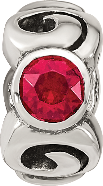 Sterling Silver January Birthstone Bead with Red Crystal, Antiqued Finish