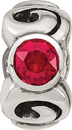 Sterling Silver January Birthstone Bead with Red Crystal, Antiqued Finish