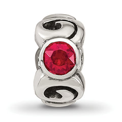 Sterling Silver January Birthstone Bead with Red Crystal, Antiqued Finish