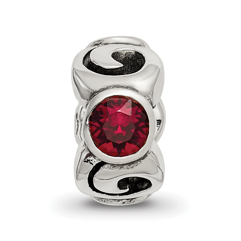 Sterling Silver January Birthstone Bead with Red Crystal, Antiqued Finish