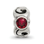 Sterling Silver January Birthstone Bead with Red Crystal, Antiqued Finish