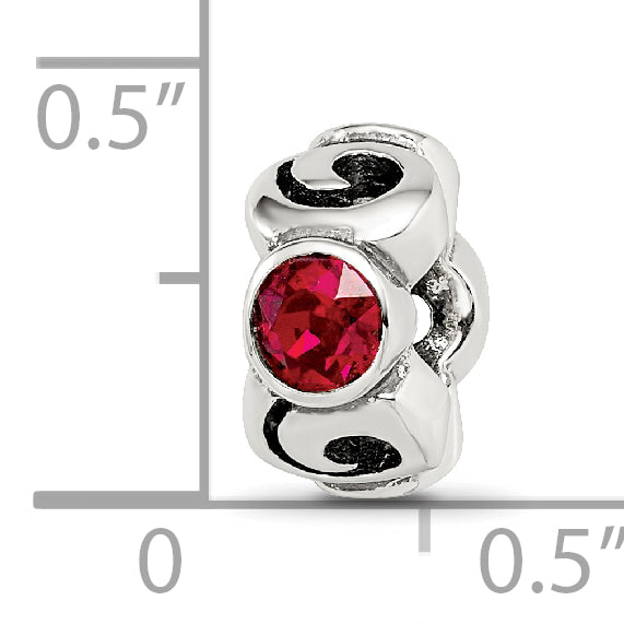 Sterling Silver January Birthstone Bead with Red Crystal, Antiqued Finish