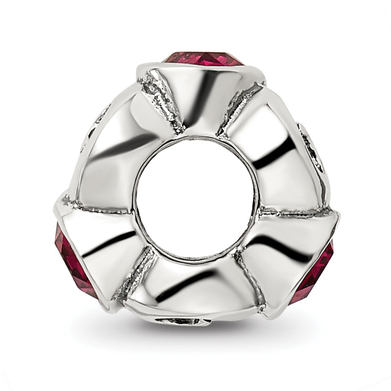 Sterling Silver July Birthstone Bead with Red Crystal Antiqued Finish