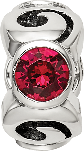 Sterling Silver July Birthstone Bead with Red Crystal Antiqued Finish