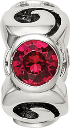 Sterling Silver July Birthstone Bead with Red Crystal Antiqued Finish