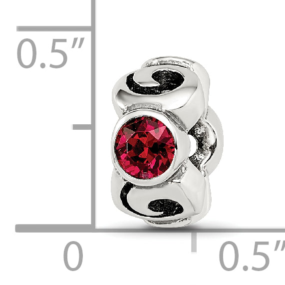 Sterling Silver July Birthstone Bead with Red Crystal Antiqued Finish
