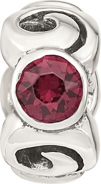 Sterling Silver June Birthstone Bead with Red Preciosa Crystal Antiqued Finish