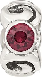 Sterling Silver June Birthstone Bead with Red Preciosa Crystal Antiqued Finish