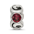Sterling Silver June Birthstone Bead with Red Preciosa Crystal Antiqued Finish