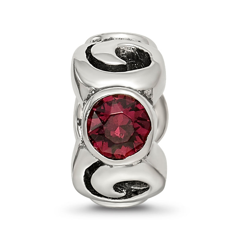 Sterling Silver June Birthstone Bead with Red Preciosa Crystal Antiqued Finish