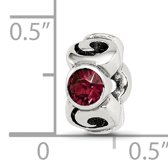 Sterling Silver June Birthstone Bead with Red Preciosa Crystal Antiqued Finish
